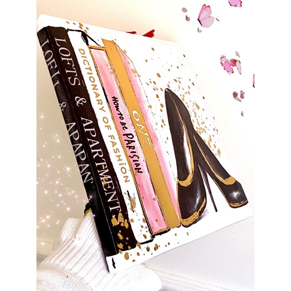 Set of Two Canvases Decor Chic Glam Designer Boss Fashion Gold Metallic - Picture 3 of 7